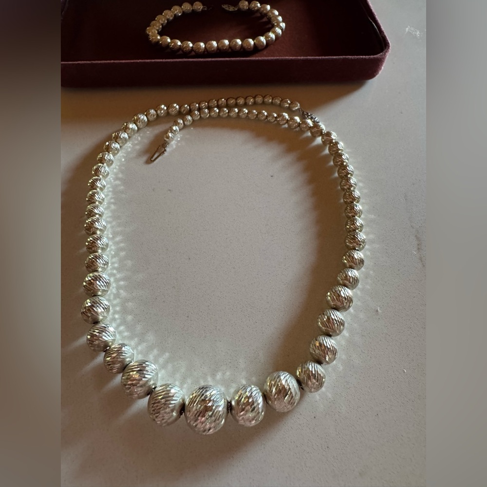 Rare vintage laser cut Sterling silver beaded necklace and bracelet set